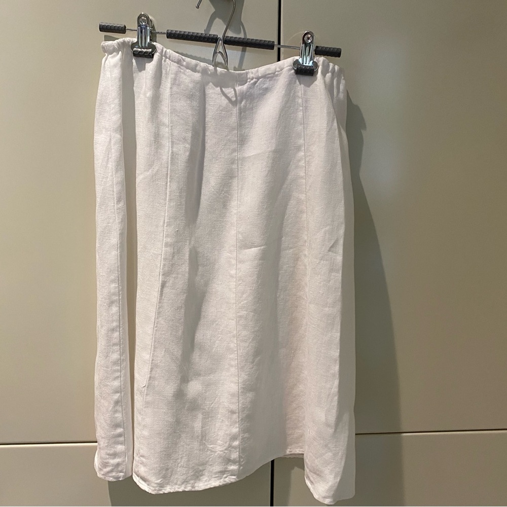 Willow White Linen Vintage Knee-Length A-Line Skirt